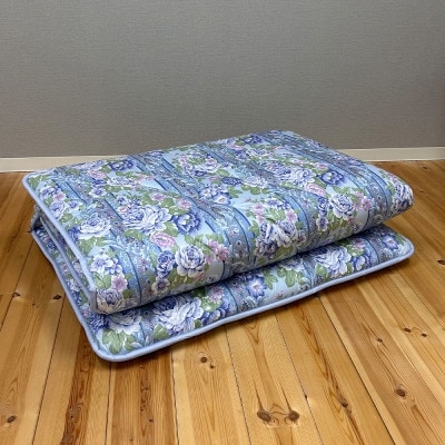 日本製固綿入りボリューム敷布団(シングル/花柄ブルー)