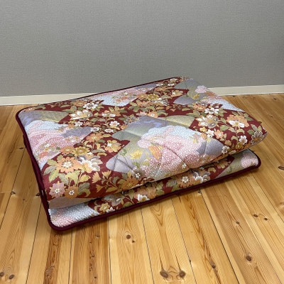 日本製固綿入りボリューム敷布団(シングル/和花柄エンジ)