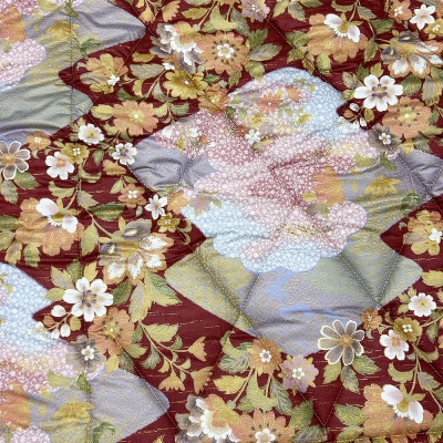 日本製固綿入りボリューム敷布団(シングル/和花柄エンジ)