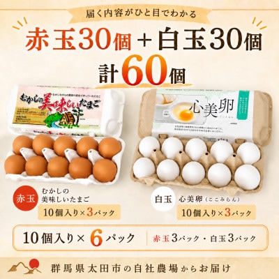 むかしの美味しい卵・心美卵 紅白食べ比べセット 60個(各30個)