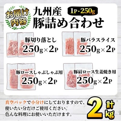 豚肉詰め合わせ 計2kg ロース 肩ロース バラ 切り落とし セット【三九】akn006-03