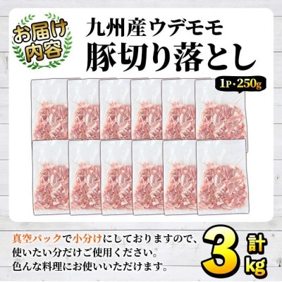 豚肉 ウデモモ 切り落とし 計3kg(1パック250g) 【三九】akn006-05