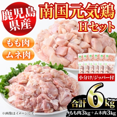 鹿児島県産鶏肉!南国元気鶏Hセット(合計6kg・もも肉:500g×6P、ムネ肉:500g×6P)