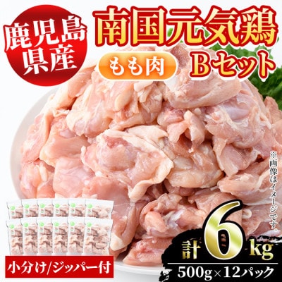 鹿児島県産!南国元気鶏Bセット(もも肉:計6kg・500g×12P)　さるがく水産　a-35-6