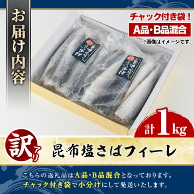 訳あり!昆布塩さばフィーレ A品B品混合 約1kg【グローバルフーズ】akn061-23