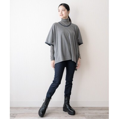 【洗える/とろける肌触り/草木染め】カシミヤシルク ボーダータートルネック　キナリブラック