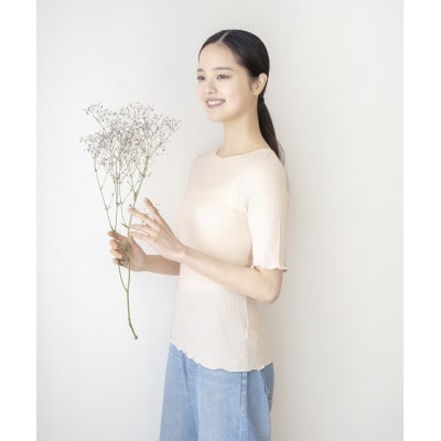 【洗える/柔らかマシュマロ素材/草木染め】カシミヤシルクリブ　半袖インナートップス　アカネ