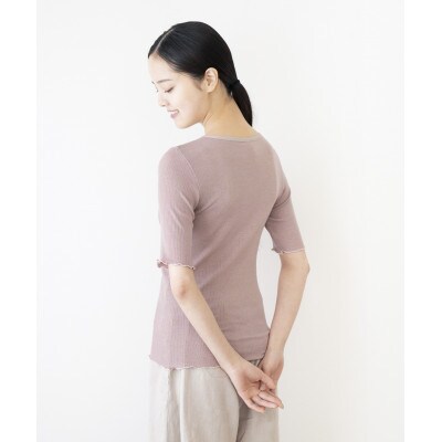 【洗える/柔らかマシュマロ素材/草木染め】カシミヤシルクリブ　半袖インナートップス　ラックダイ