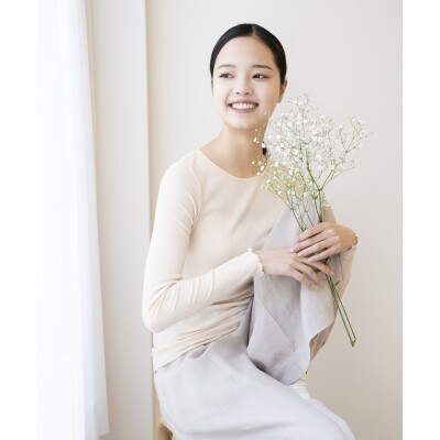【洗える/柔らかマシュマロ素材/草木染め】カシミヤシルクリブ　クルーネック長袖インナー　アカネ