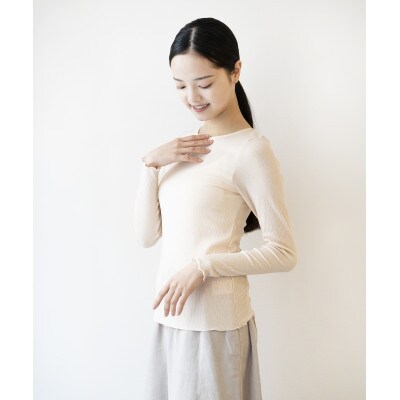 【洗える/柔らかマシュマロ素材/草木染め】カシミヤシルクリブ　クルーネック長袖インナー　アカネ