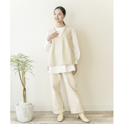 【洗える/快適素材/草木染め】コットン　レイヤーTシャツ　オフシロ