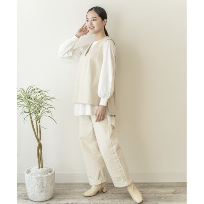 【洗える/快適素材/草木染め】コットン　レイヤーTシャツ　オフシロ