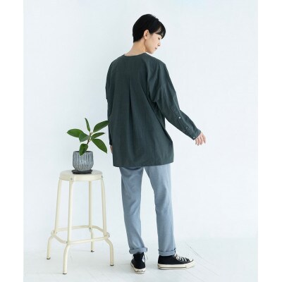 【洗える/360度伸縮/草木染め】細見えマジックテーパードパンツ　ログウッド(薄ブルー)