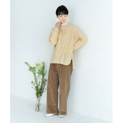 ふるさと納税 服 女 岐阜県 笠松町  洗える／柔らか／草木染め コットンVネックシャツ　エンジュ(ベージュ) 1555891 洗える/柔らか/草木染め＞コットンVネックシャツ エンジュ