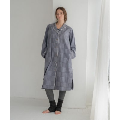 【洗える/柔らか素材/草木染め】チェックワンピースパジャマ　ログウッドブルー