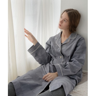 【洗える/柔らか素材/草木染め】チェックワンピースパジャマ　ログウッドブルー