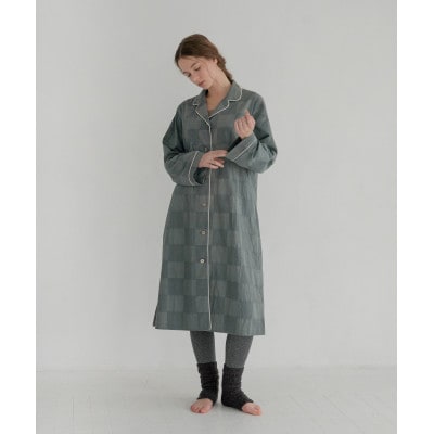 【洗える/柔らか素材/草木染め】チェックワンピースパジャマ　ログウッドエンジュグリーン