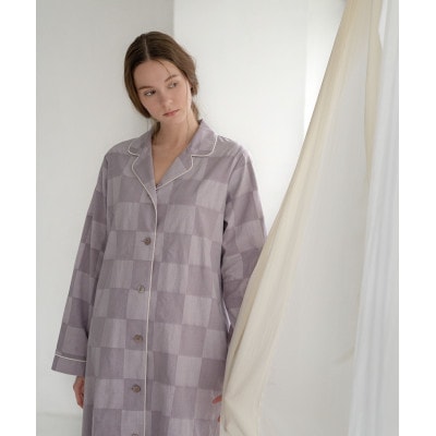 【洗える/柔らか素材/草木染め】チェックワンピースパジャマ　ラックダイラベンダー