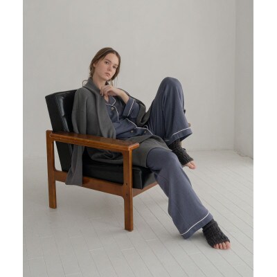 パイピングパジャマセットアップボトム　ログウッドブルー