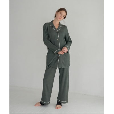 パイピングパジャマセットアップトップス　ログウッドエンジュグリーン