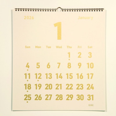 美濃和紙を使ったシルクスクリーン印刷オリジナル壁掛けカレンダー【ゴールド×生成り】