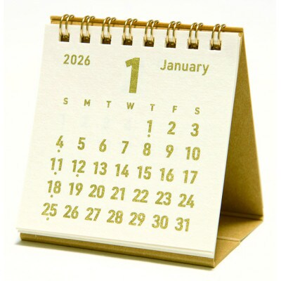 美濃和紙を使ったシルクスクリーン印刷オリジナル卓上カレンダー【ゴールド×生成り】