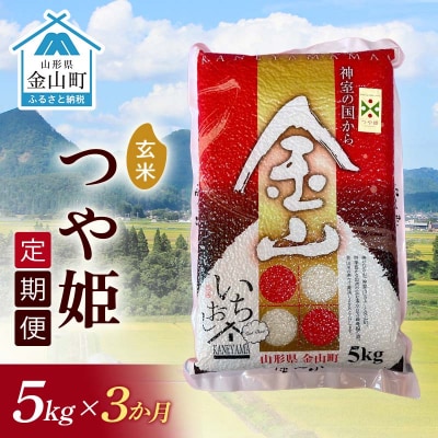 令和7年産《定期便》金山産米 つや姫【玄米】5kg×3ヶ月 計15kg F4B-0774