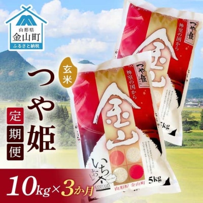 《定期便》金山産米「つや姫【玄米】」10kg×3ヶ月 計30kg F4B-0499