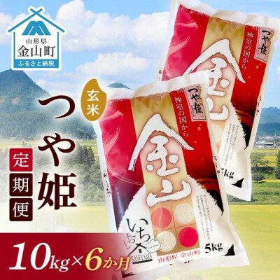 《定期便》金山産米「つや姫【玄米】」10kg×6ヶ月 計60kg F4B-0500