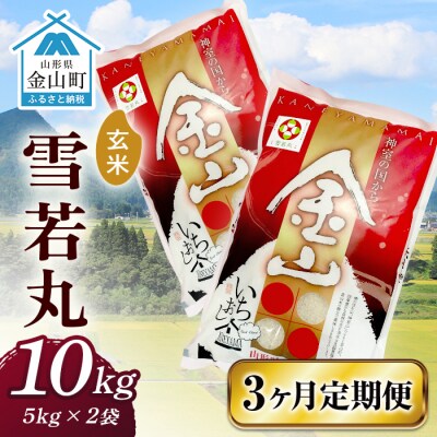 令和6年産 定期便 金山産米 雪若丸【玄米】(5kg×2袋)×3ヶ月 定期便 F4B-0541
