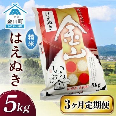 令和7年産 金山産米 はえぬき 【精米】5kg×3ヶ月 計15kg 定期便 白米 F4B-0714