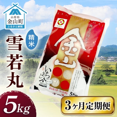 令和7年産 金山産米「雪若丸【精米】」5kg×3ヶ月 定期便 計15kg 白米 F4B-0720