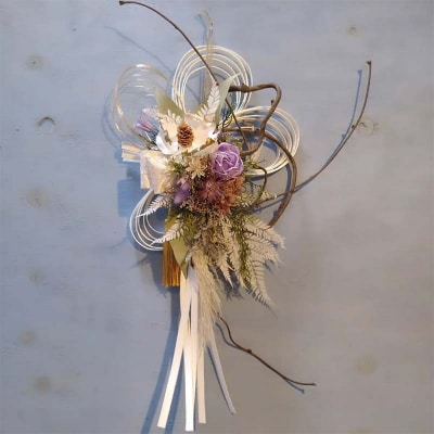 ドライフラワーのお正月しめ縄飾り【豪華版】〈2Wayタイプ〉注連縄 標縄 しめ飾り F4B-0727