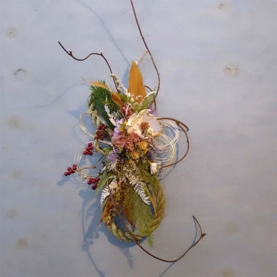 ドライフラワーのお正月しめ縄飾り【稲藁素材】〈2Wayタイプ〉注連縄 標縄 F4B-0728