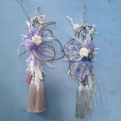 ドライフラワーのお正月しめ縄飾り【サテン素材】〈2Wayタイプ〉注連縄 標縄 F4B-0729