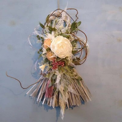 ドライフラワーのお正月しめ縄飾り【ナチュラル素材】〈2Wayタイプ〉注連縄 標縄 F4B-0730