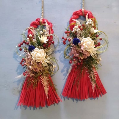 ドライフラワーのお正月しめ縄飾り【ミニサイズ】注連縄 標縄 七五三縄 しめ飾り F4B-0731