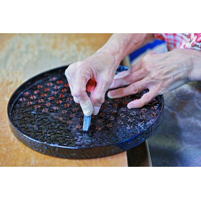 久留米の伝統工芸品「籃胎漆器」 梅型盆(1枚) 尺 [錆仕上]