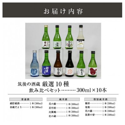 【地場産くるめオリジナル】筑後の酒藏 厳選10種 地酒飲み比べセット(300ml×10本)