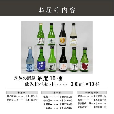 【地場産くるめオリジナル】筑後の酒藏 厳選10種 地酒飲み比べセット(300ml×10本)