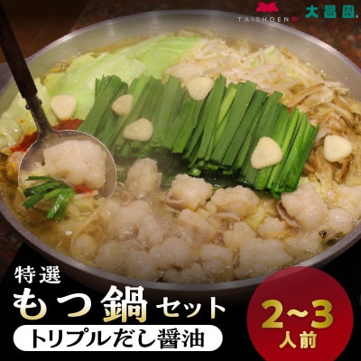 久留米市　大昌園「もつ鍋セット・トリプルだし醤油2～3人前/特製辛味調味料付き」