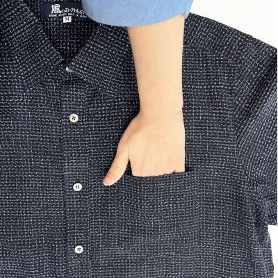 久留米絣長袖紳士シャツ(文人柄)Lサイズ