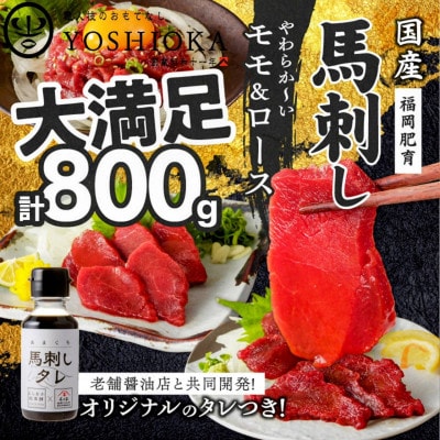 新鮮 国産馬刺し (モモ・ロース)【100g×8パック】 馬刺しタレ【あまくち】付き (福岡県産)
