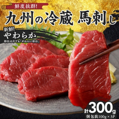 【冷蔵】 新鮮国産馬刺し 《やわらか》【100g×3パック】馬刺しタレ付き (久留米の老舗馬刺し)