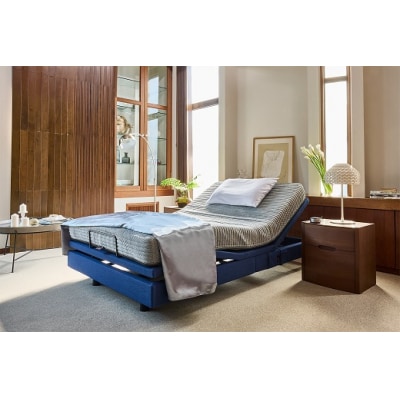 シモンズ/電動リクライニングシングルベッド　シムレスト　5.5レギュラー/AB24E02　ブルー色