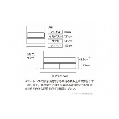 シモンズ/シングルベッドBSボックス2引出付/BSゴールデンバリューAB2111Aミディアム色