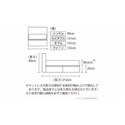シモンズ/セミダブルベッドBSボックス2引出付/BSゴールデンバリューAB2111Aミディアム色