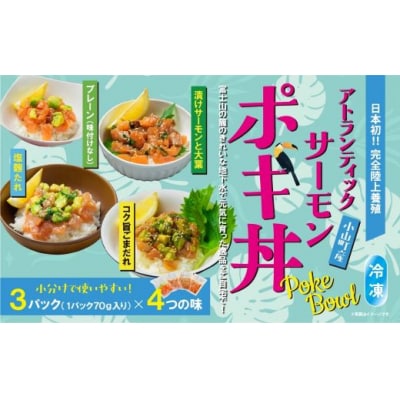 【日本初:完全陸上養殖】小山町産アトランティックサーモン(冷凍)ポキ丼4つの味3P