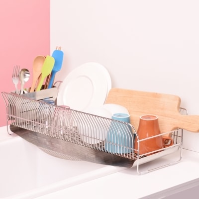 [ハナウタ] 水切りラック 縦置き ロング シルバー おしゃれなキッチン用品 【032P002】