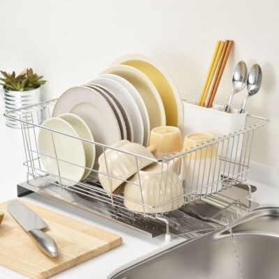 水が流れるステンレス製水切り(ワイド横型) 水切りラック【011S005】